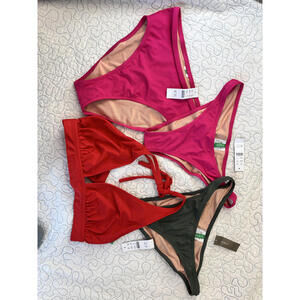 J.Crew‎ Jcrew Set of Women's Bikini Swimwear in Pink, Red, and Dark Green Small
